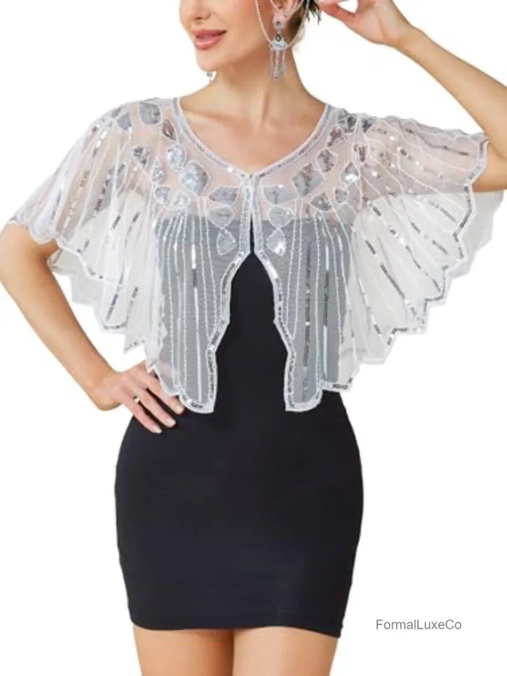 Sequin Fringe Shawl Wrap 1920s Flapper Costume Gatsby Evening Cape